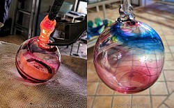 Final de la création d'une boule de Noël à l'atelier Cyril-John Rousseau Glass design