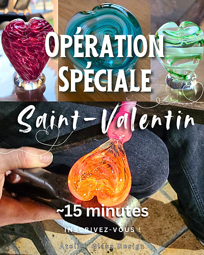 Opération Coeur de la saint-Valentin en verre soufflé Cyril-John Rousseau souffleur de verre à L'Isle-Adam