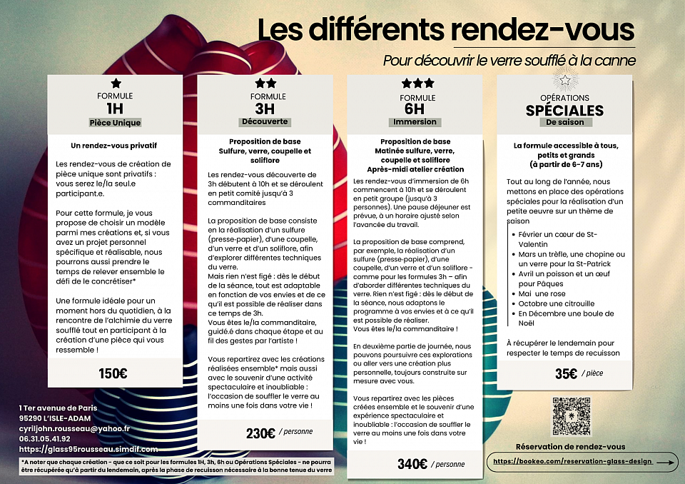 Rendez-vous de créations de pièces uniques avec l'atelier du souffleur de verre de l'Isle-Adam Cyril-John Rousseau