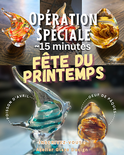 Fête du Printemps poisson d'avril oeuf de pâques en verre soufflé Cyril-John Rousseau souffleur de verre à L'Isle-Adam