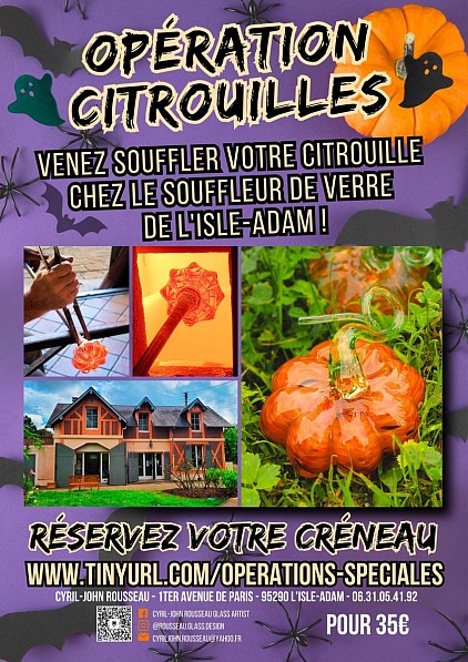 Fête des citrouilles d'halloween en verre soufflé Cyril-John Rousseau souffleur de verre à L'Isle-Adam
